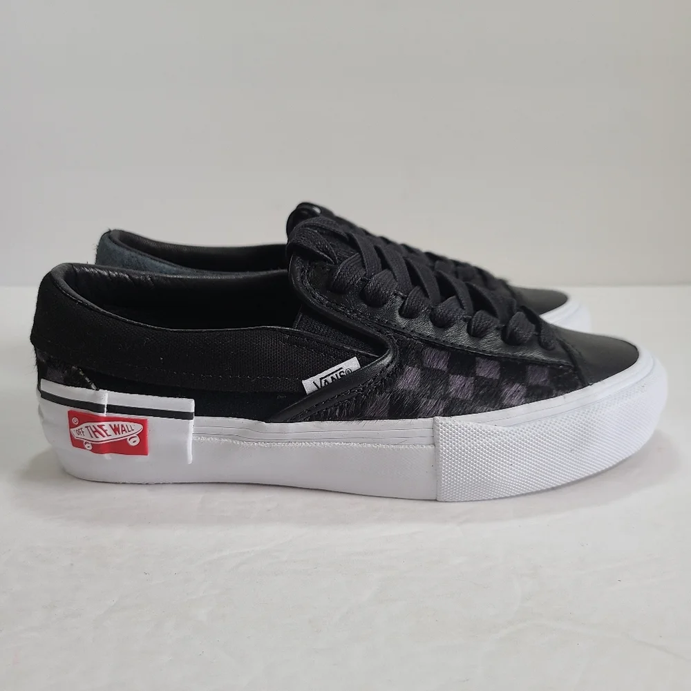 Vans Slip-On Cap Lx Pony Hair Checkerboard Black White Sneakers Women 7 Men 5.5 - Picture 4 of 10